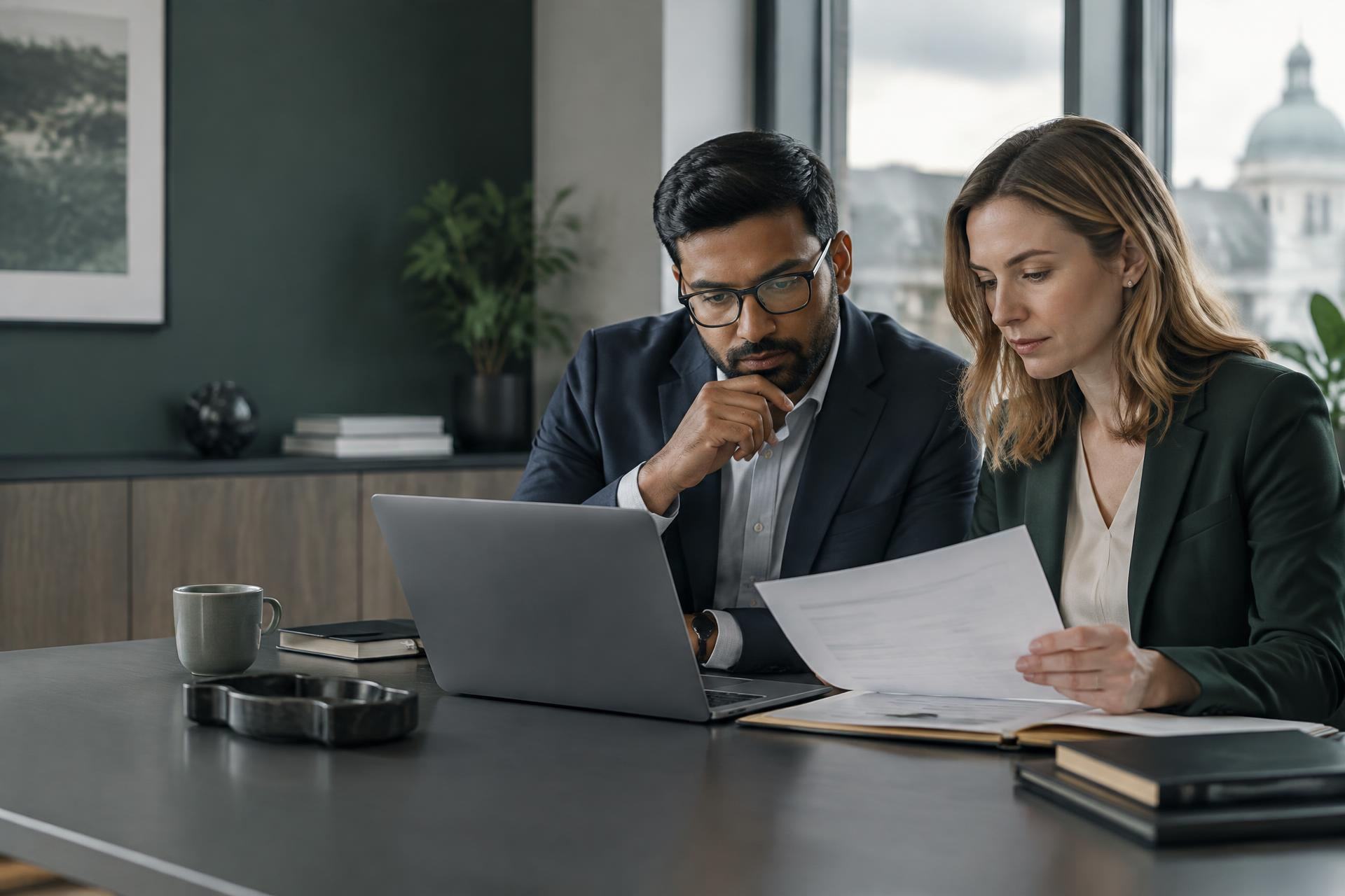 Two professionals reviewing an allocation model on a laptop